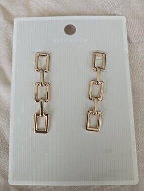Ava & Aiden Gold Linked Rectangle Drop Earrings